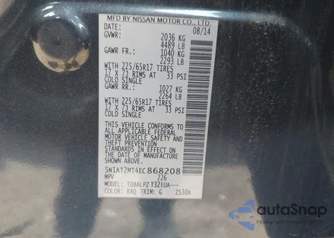 2014 Nissan Rogue S из США, поврежденный, VIN 5N1AT2MT4EC868208